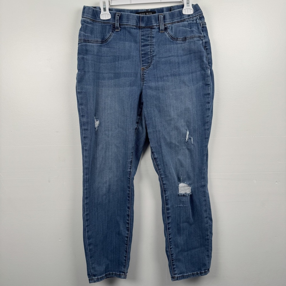 Judy Blue Jeans Womens 13/31 (29x26) Blue Distressed Stretch Ripped Skinny